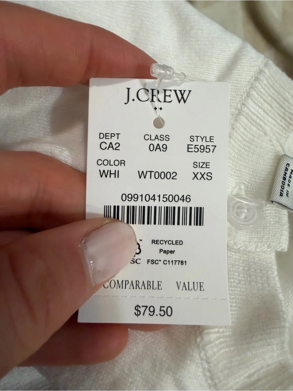 J crew Classic cotton cardigan sweater white